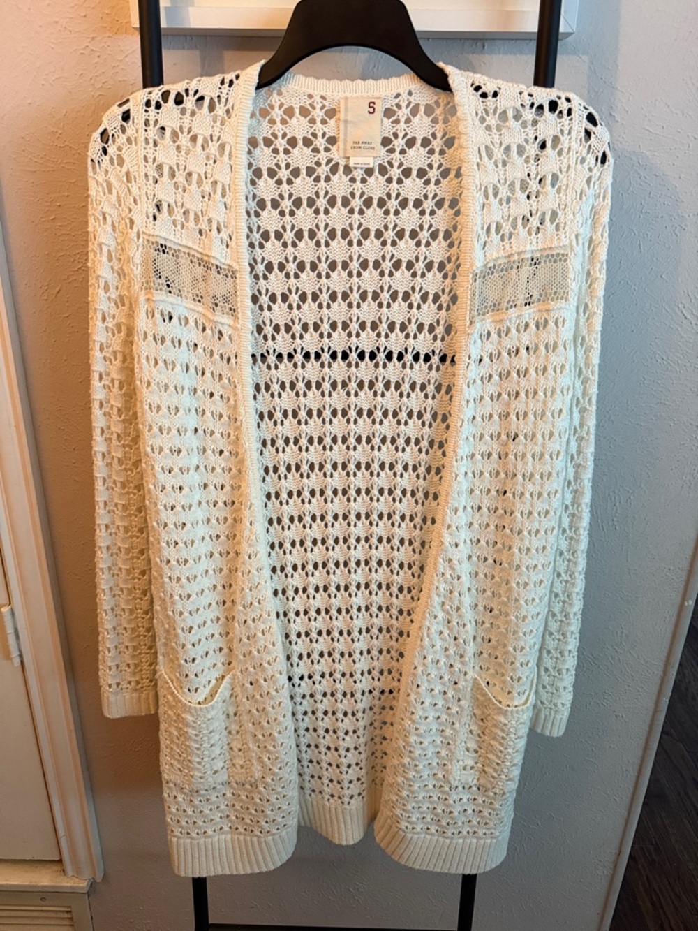 Anthropologie Far Away From Close Ivory White Open-Front Crochet Cardigan Small